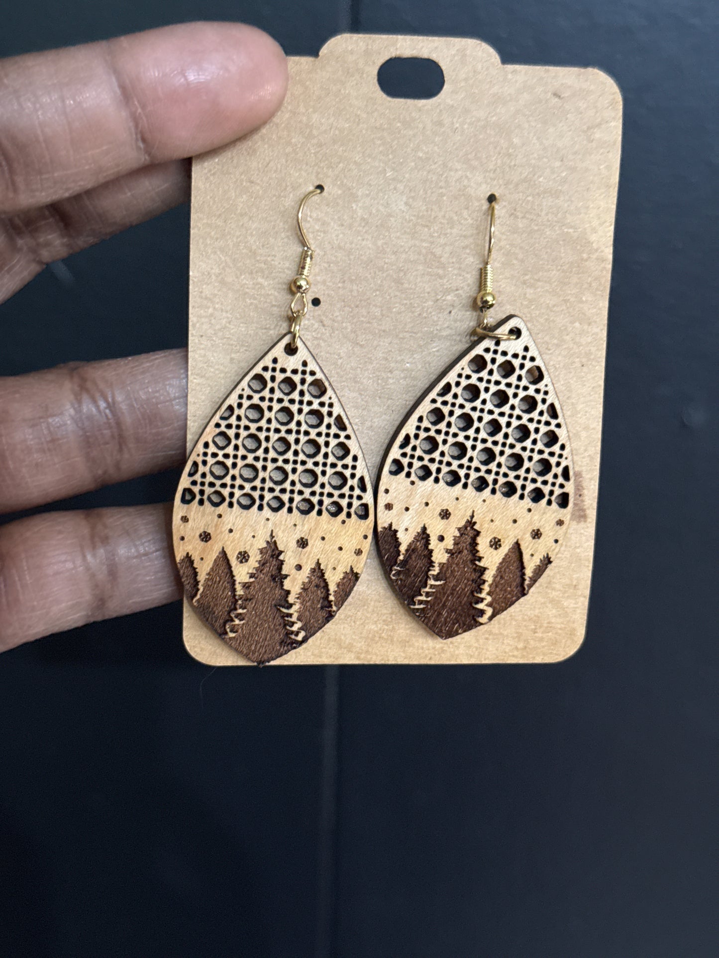 Rattan Christmas trees earrings